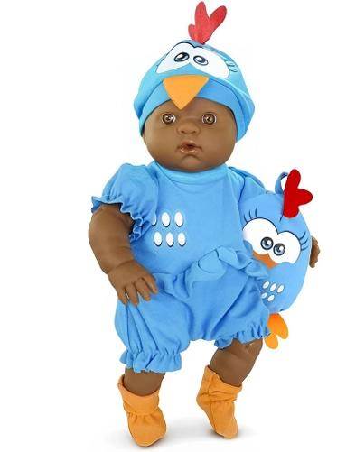 BONECA GALINHA PINTADINHA MINI BABY NEGRA C/ TRAVESSEIRO 30CM