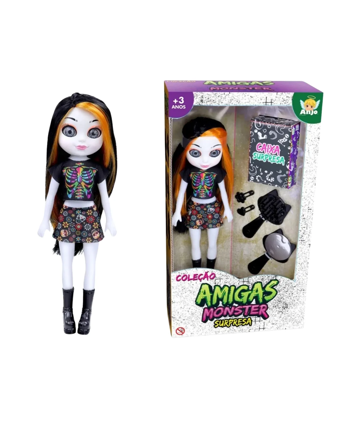 BONECA AMIGAS MONTER CAIXA SUPRESA C/ ACESSORIOS INFANTIL BRANCA